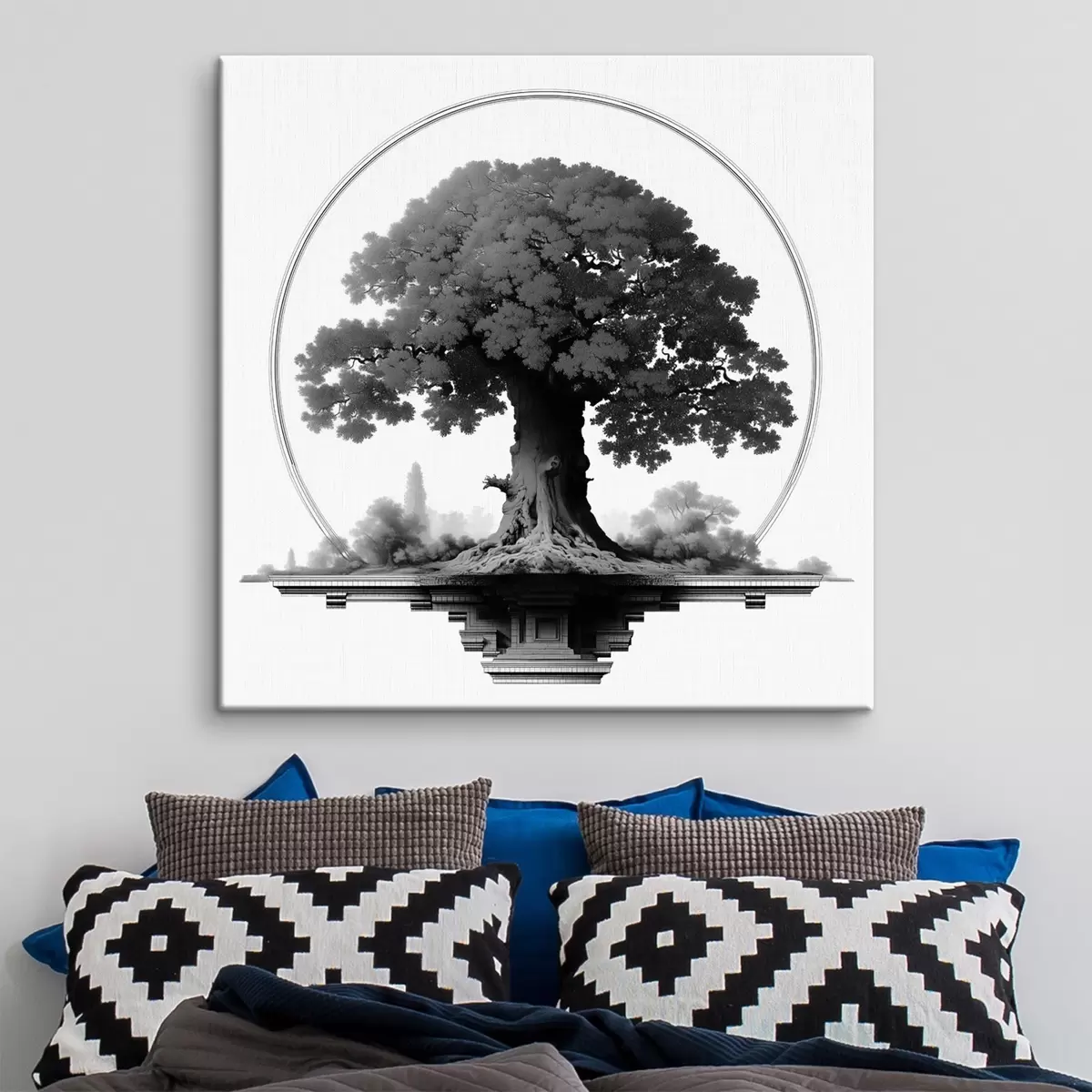 Glezna Vienkrāsains koks ar varenu stumbru un izpletušos vainagu s44346