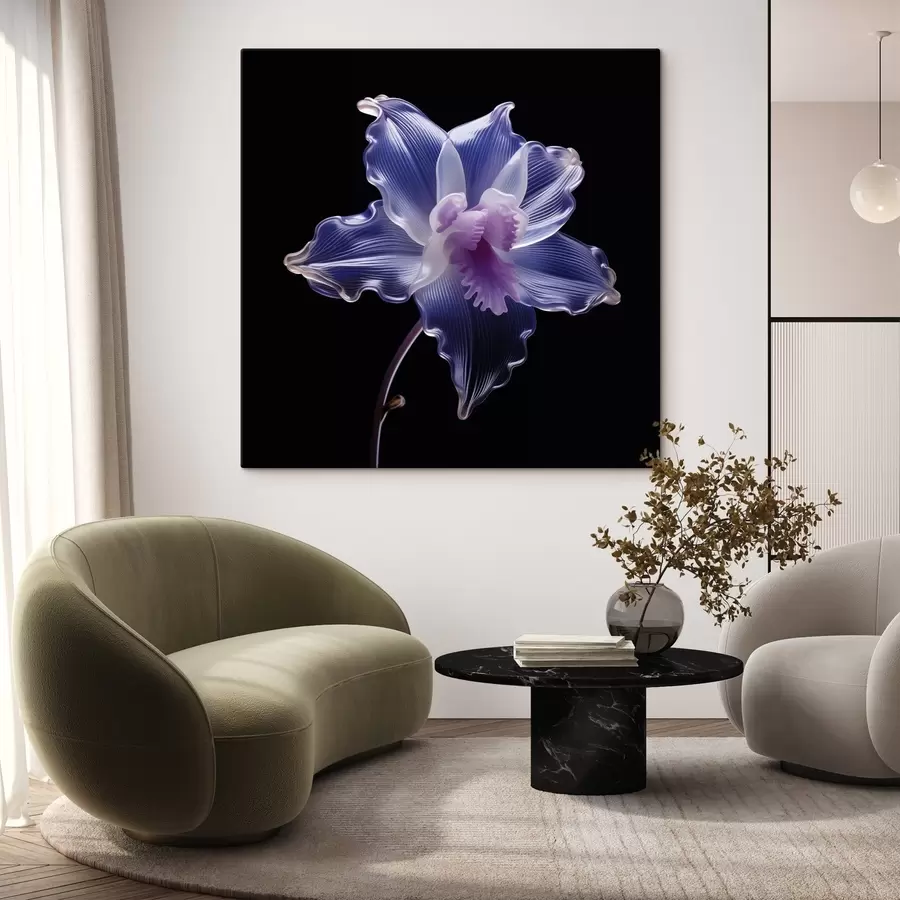 Glezna Caurspīdīgi ziedlapiņas ar dzīslām uz melna fona s44347