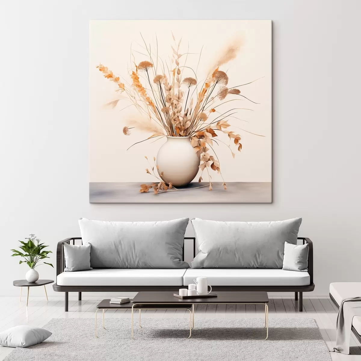 Glezna Žāvētu zālienu un ziedu kompozīcija baltā vāzē s44348