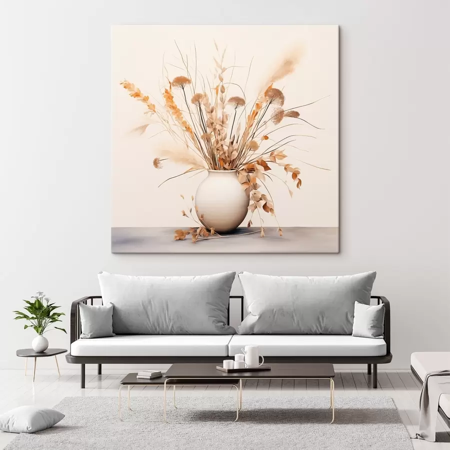 Glezna Žāvētu zālienu un ziedu kompozīcija baltā vāzē s44348