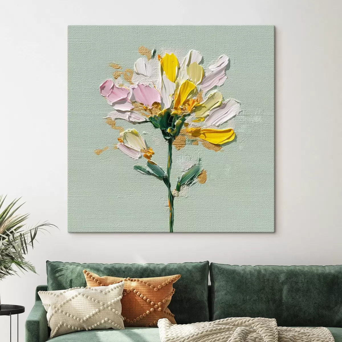 Glezna Saulains pušķis uz piparmētru fona s44354