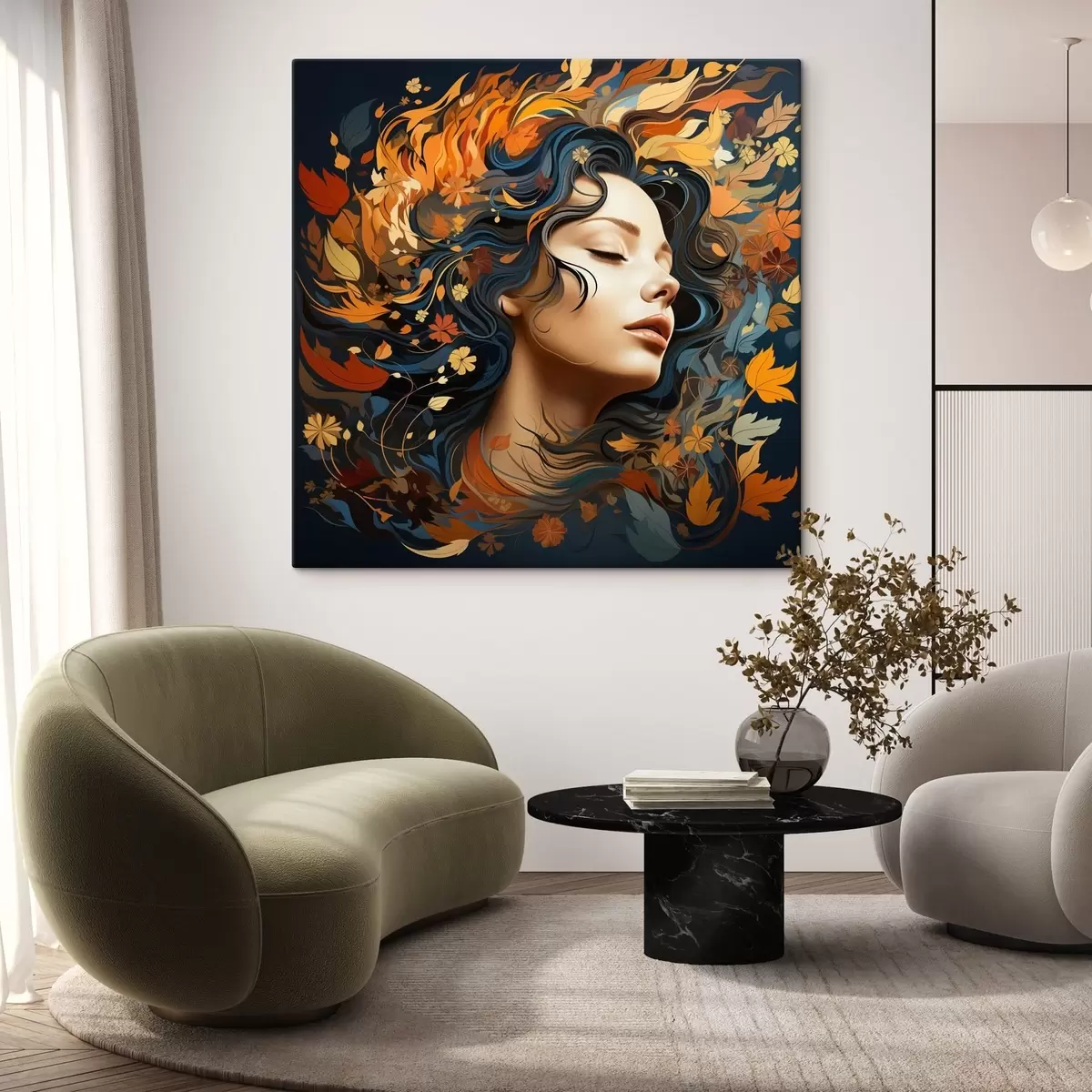 Glezna Meitene un krītošās lapas s44358