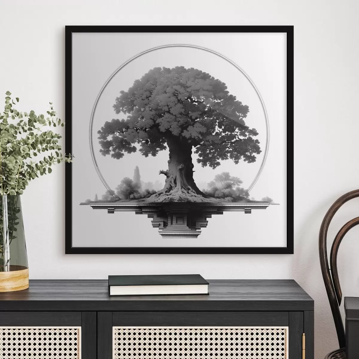 Plakāts Vienkrāsains koks ar varenu stumbru un izpletušos vainagu f44346