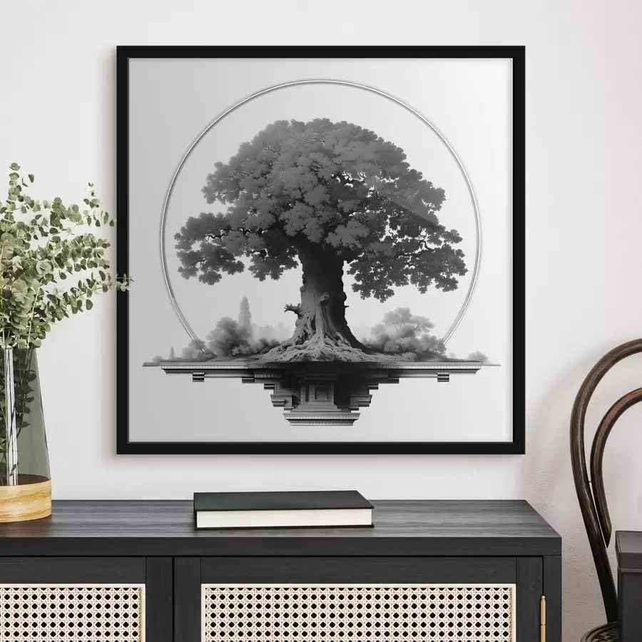 Fototapetes Vienkrāsains koks ar varenu stumbru un izpletušos vainagu f44346