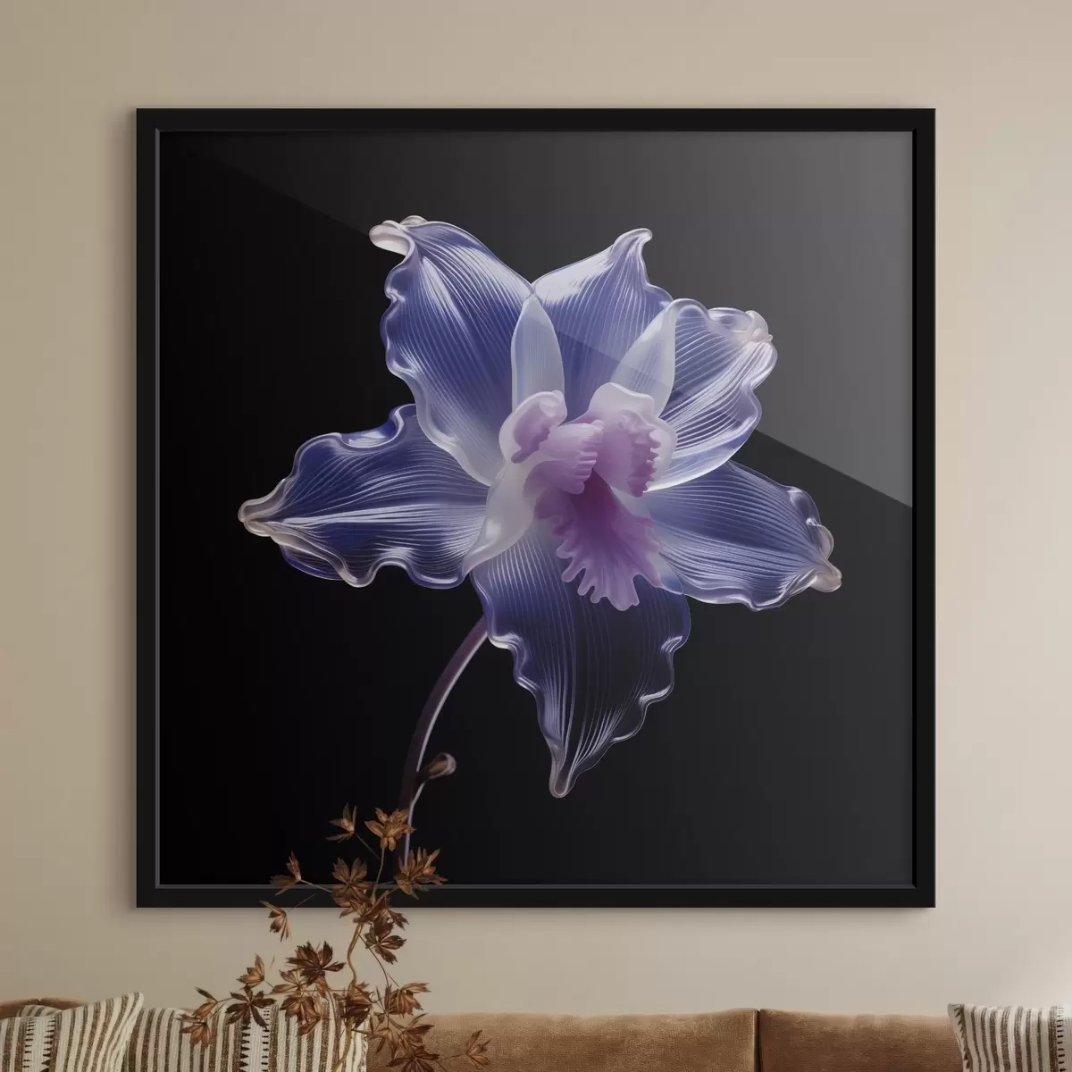 Plakāts Caurspīdīgi ziedlapiņas ar dzīslām uz melna fona f44347