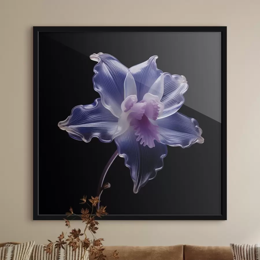 Fototapetes Caurspīdīgi ziedlapiņas ar dzīslām uz melna fona f44347