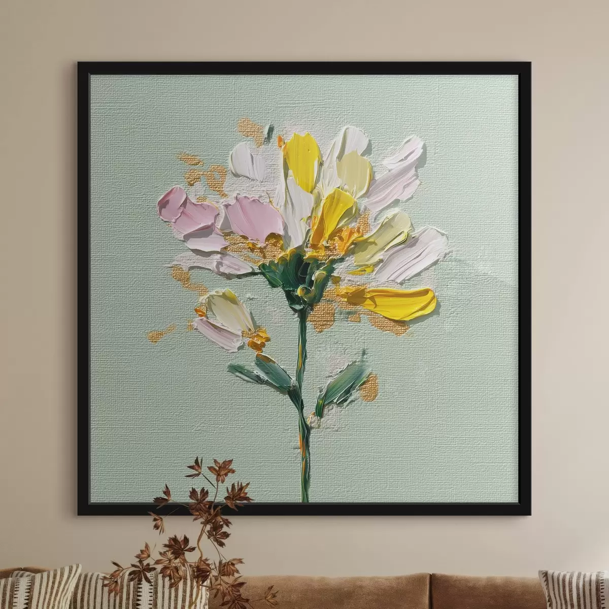 Plakāts Saulains pušķis uz piparmētru fona f44354