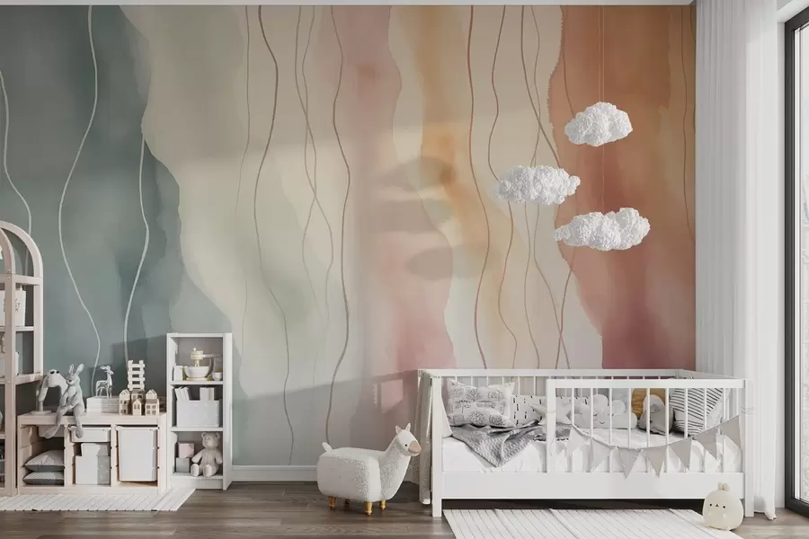 Fototapetes Abstraktie akvareļkrāsas viļņi siltās un vēsās krāsās w03989