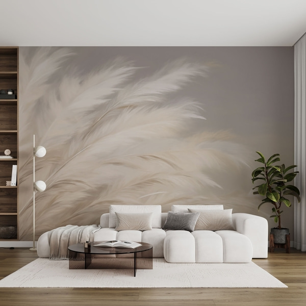Tapetes Mīkstas pūkainas zāles bēšā un pelēkā krāsā, Fototapetes daba, w03992 : uwalls.lv