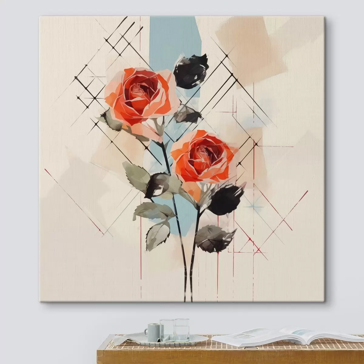 Glezna Rozes uz līniju un plankumu fona s44421