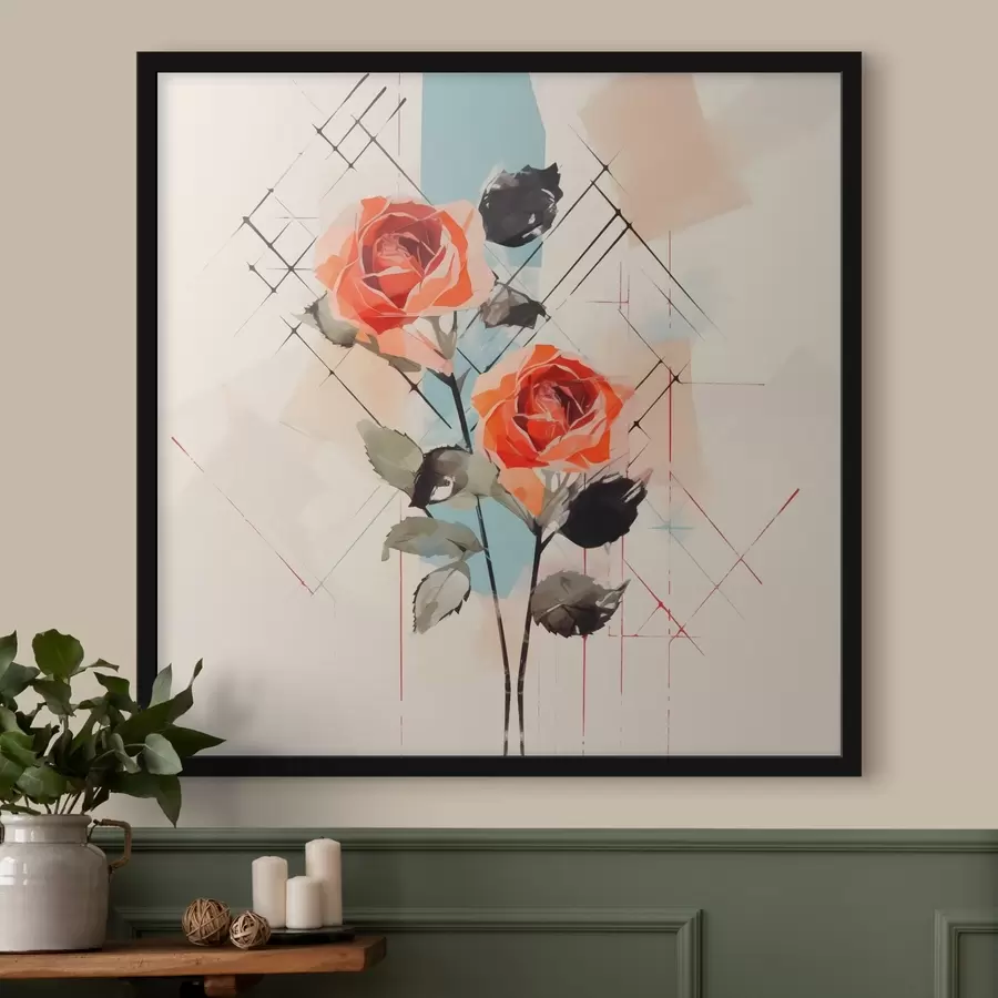 Fototapetes Rozes uz līniju un plankumu fona f44421