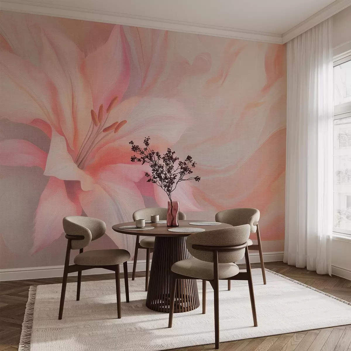 Fototapetes Lilija ziedu šķidruma abstrakcija, ziedu, krāsains zīmējums w04006