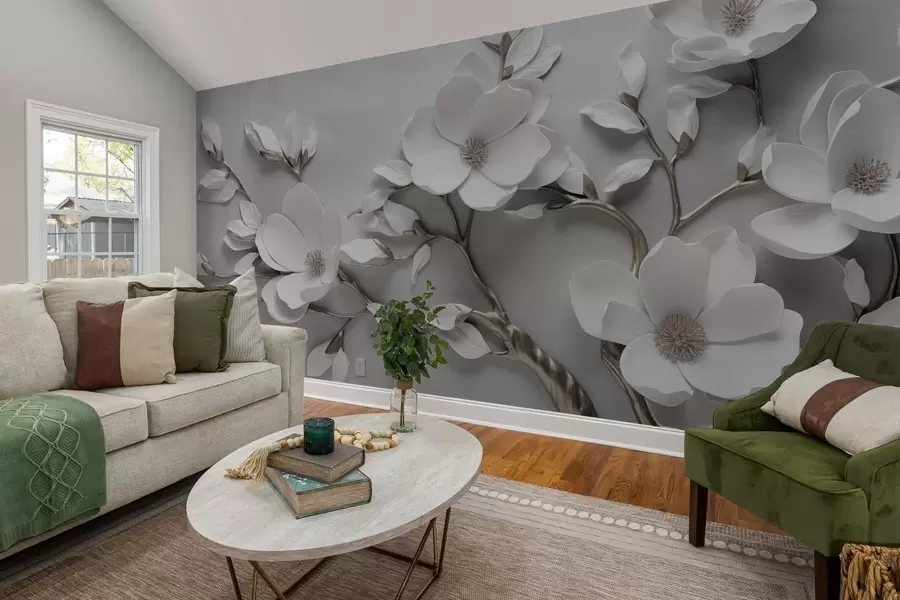 Fototapetes Izmēra ziedu zars tīri baltā un neitrālos toņos w04039v2