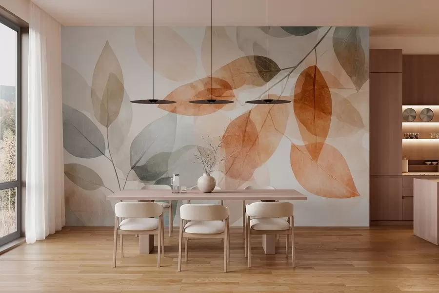 Fototapetes akvareļa stila lapas sēpijas un pelēkos toņos w04024