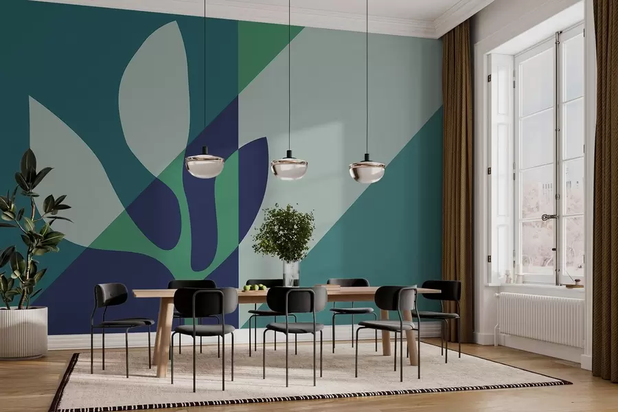 Fototapetes abstrakts grafisks augs uz ģeometrijas fona zilos toņos w04028v1