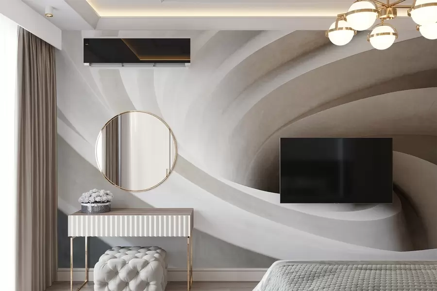 Fototapetes Abstrakts fakturēts virpulis no baltiem un bēšiem slāņiem, kas rada virpuļa efektu, dinamiska kompozīcija, moderns minimālisma dizains w09144