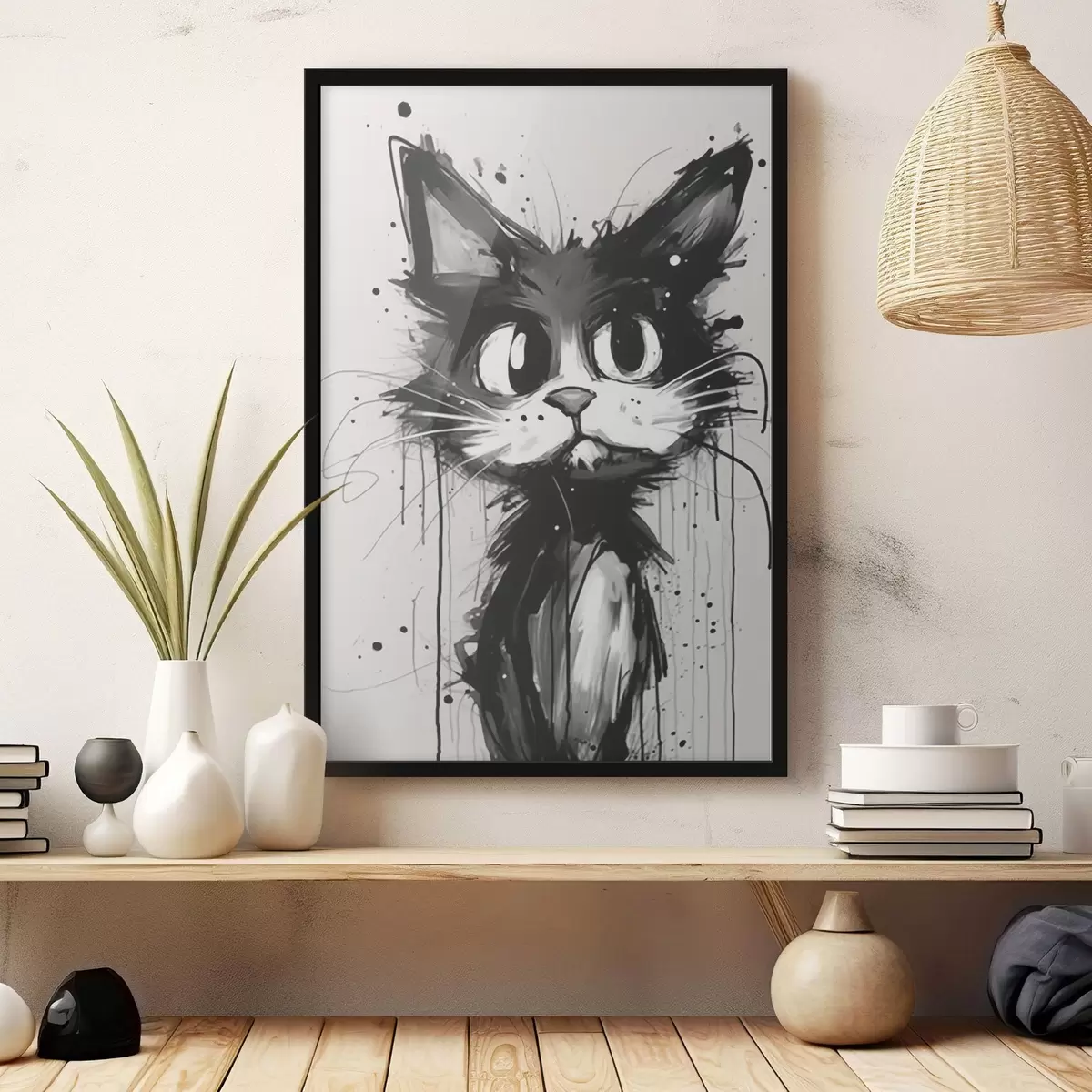 Plakāts Kaķis skiču stilā ar krāsas šļakatām f44483