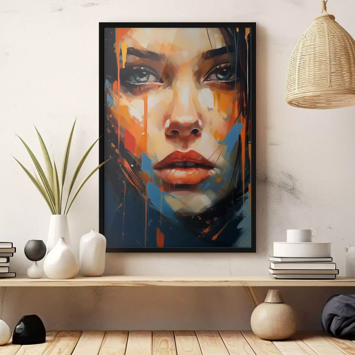 Plakāts Sievietes seja ar spilgtiem triepieniem f44485