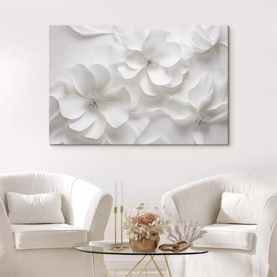 Glezna Balti dekoratīvi ziedi ar maigām ziedlapiņām un sarežģītiem kociņiem  s44406