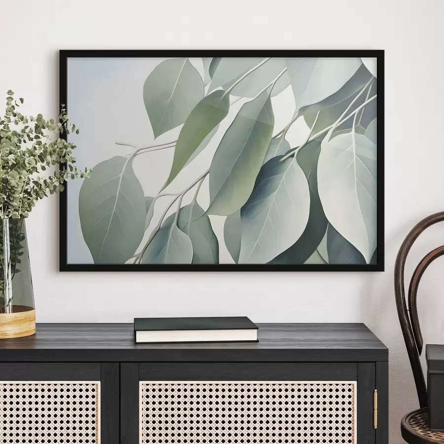 Fototapetes Eikalipta lapas ar maigu, maigu, pieklusinātu krāsu paleti, nomierinošu un dabisku estētiku f44410