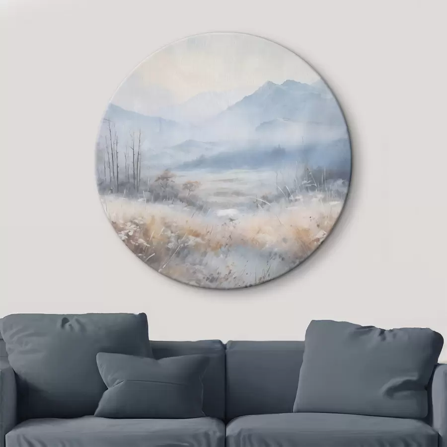 Glezna Teksturēta ainava ar kalniem, sausu zāli un mežu, pieklusinātas krāsas r44402