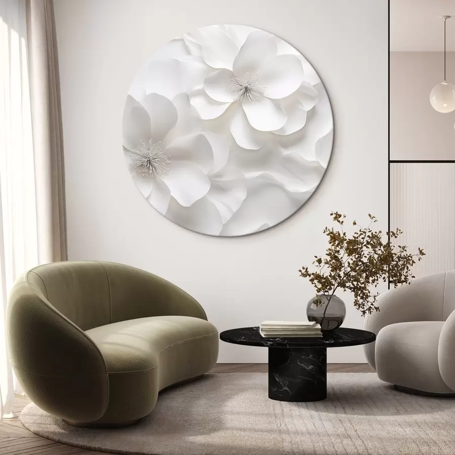 Glezna Balti dekoratīvi ziedi ar maigām ziedlapiņām un sarežģītiem kociņiem r44406