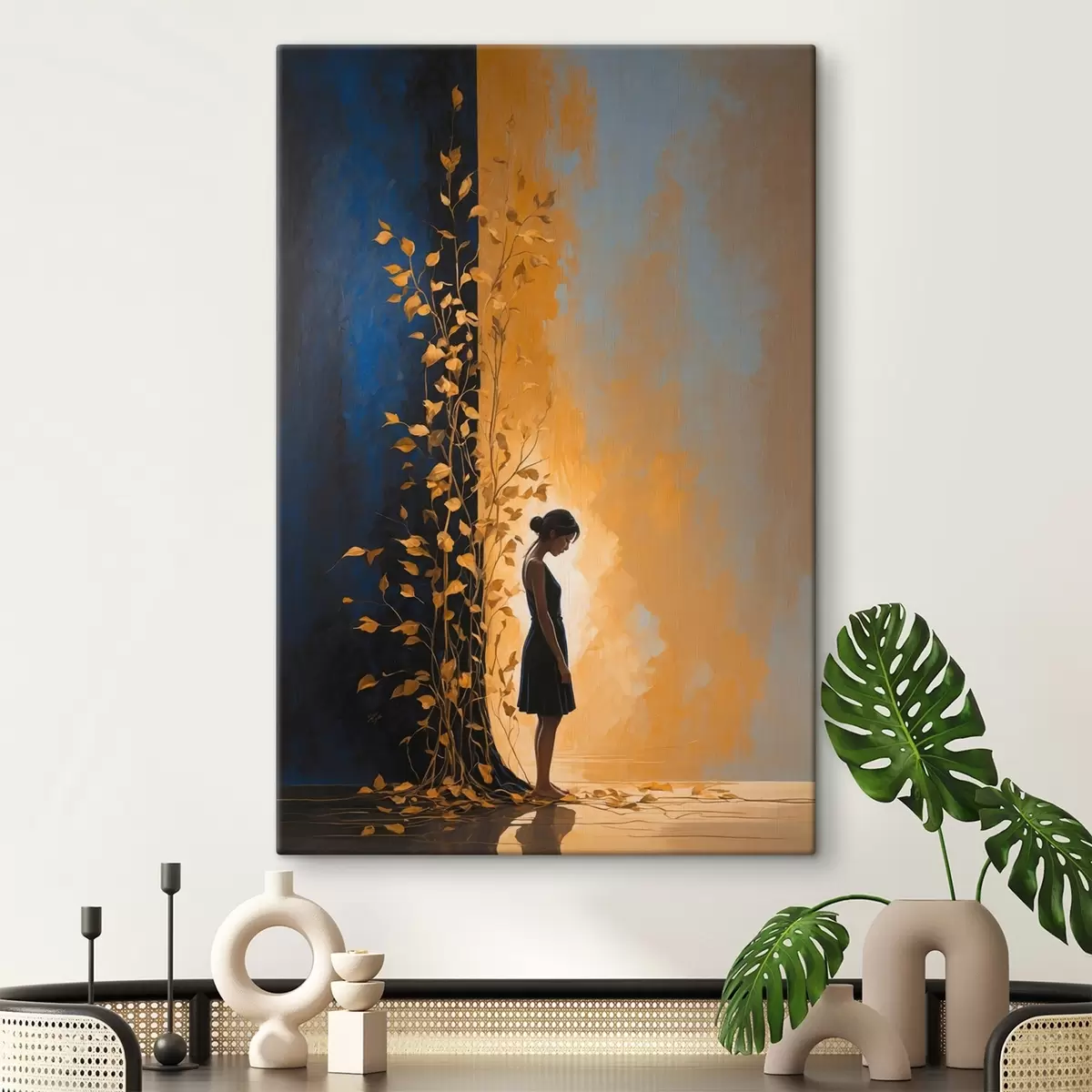 Glezna Meitene uz abstrakta fona s44430