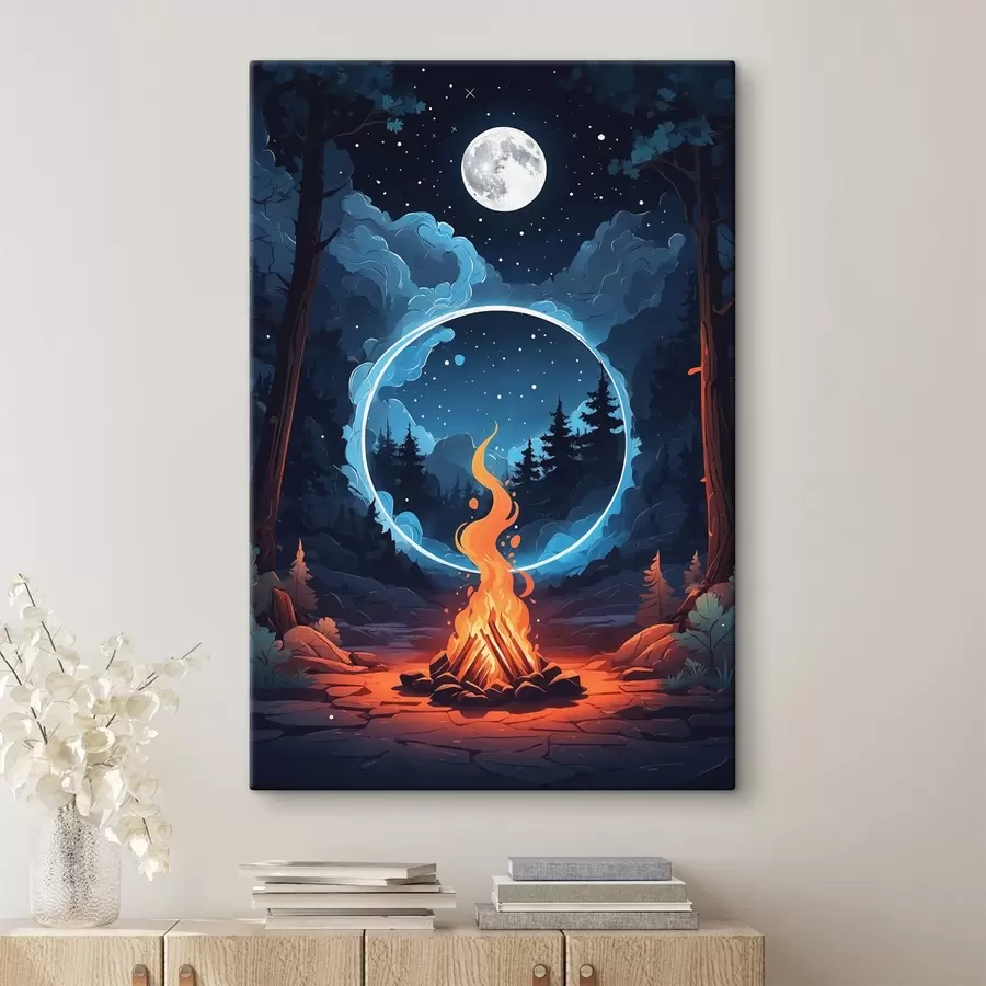Glezna Ugunskurs nakts mežā s44436