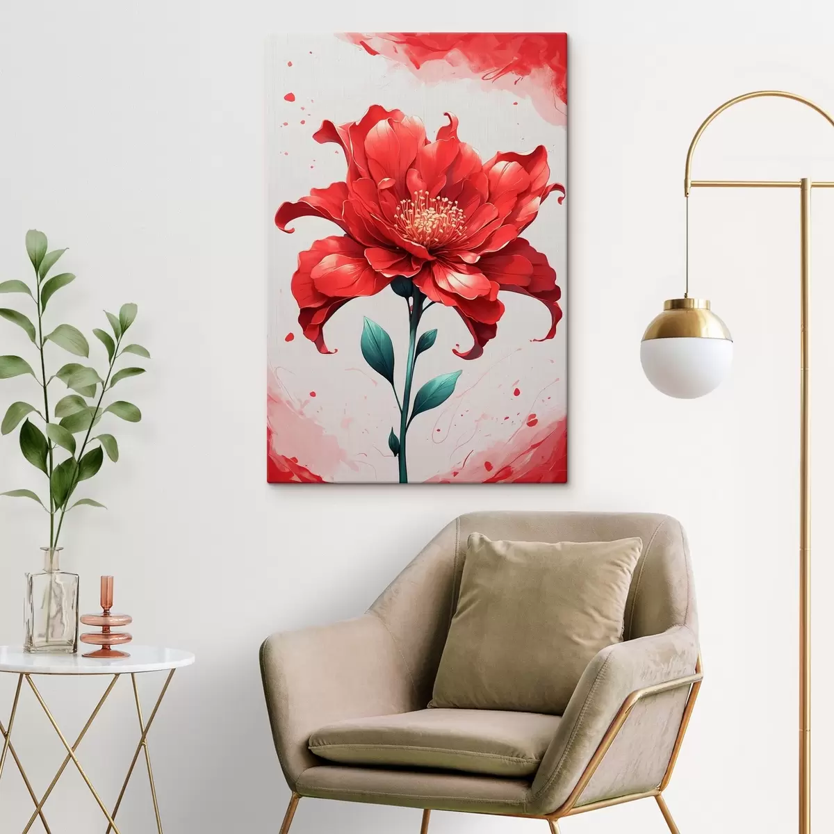 Glezna Sarkans zieds uz balti sarkana fona s44442