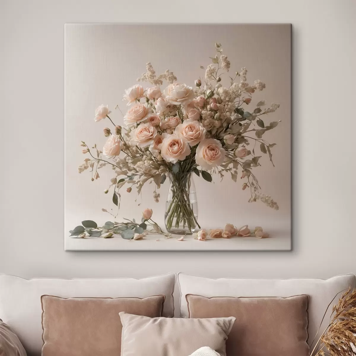 Glezna Baltas rozes caurspīdīgā vāzē s44451