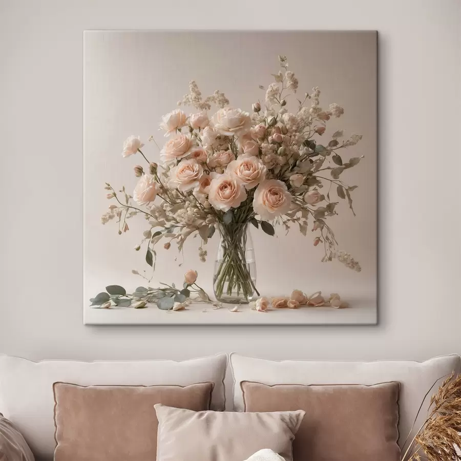 Glezna Baltas rozes caurspīdīgā vāzē s44451