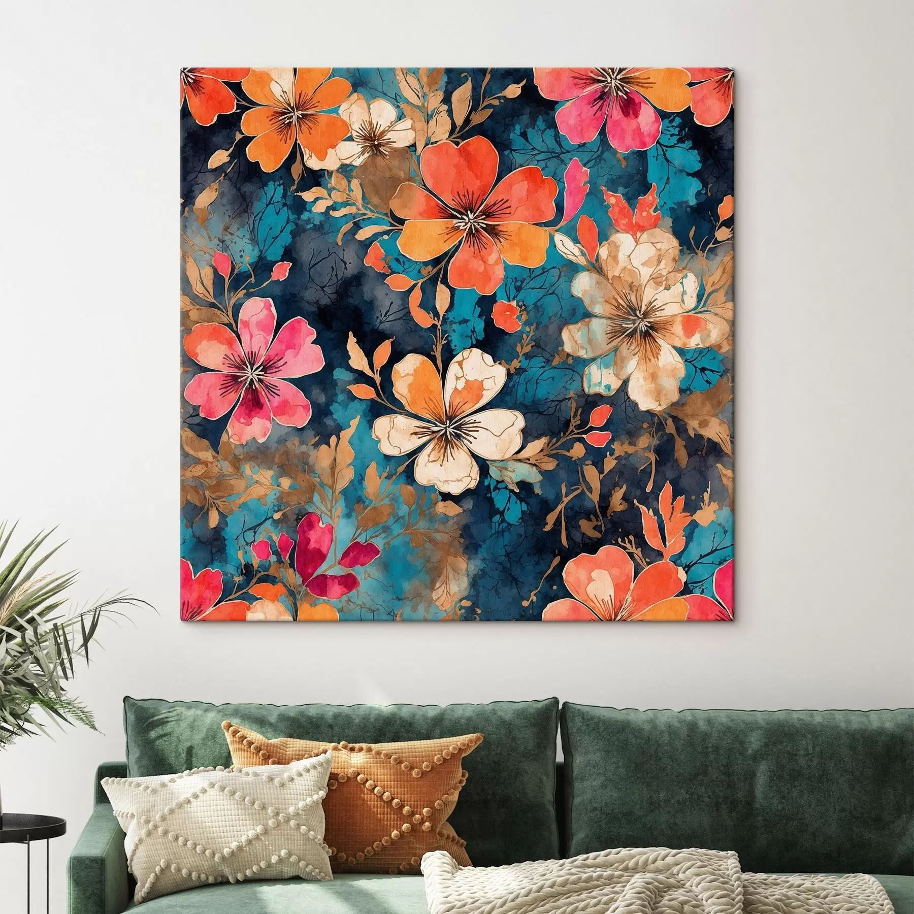 Fototapetes Daudzkrāsaina akrila glezna tumši zilā fonā Abstraktā daudzkrāsaina akrila glezna tumši zilā fonā zils fons s44460