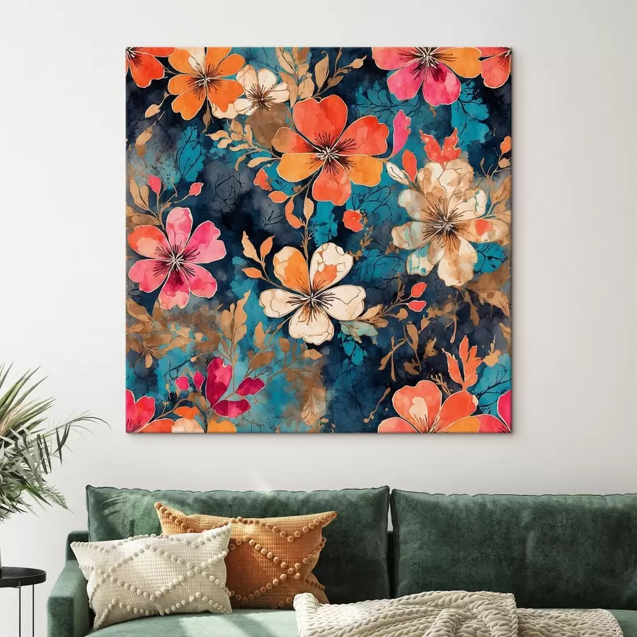 Fototapetes Daudzkrāsaina akrila glezna tumši zilā fonā Abstraktā daudzkrāsaina akrila glezna tumši zilā fonā zils fons s44460