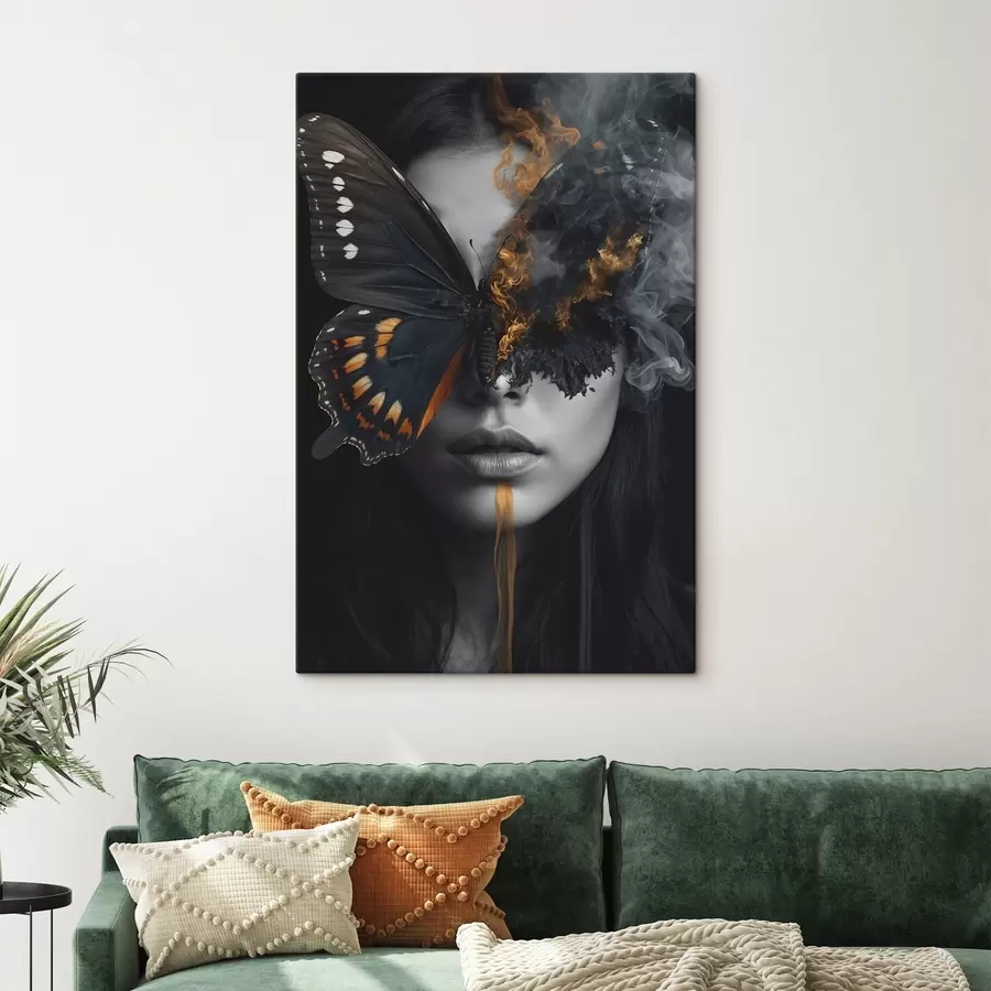 Glezna Degošs tauriņš uz meitenes sejas s44468