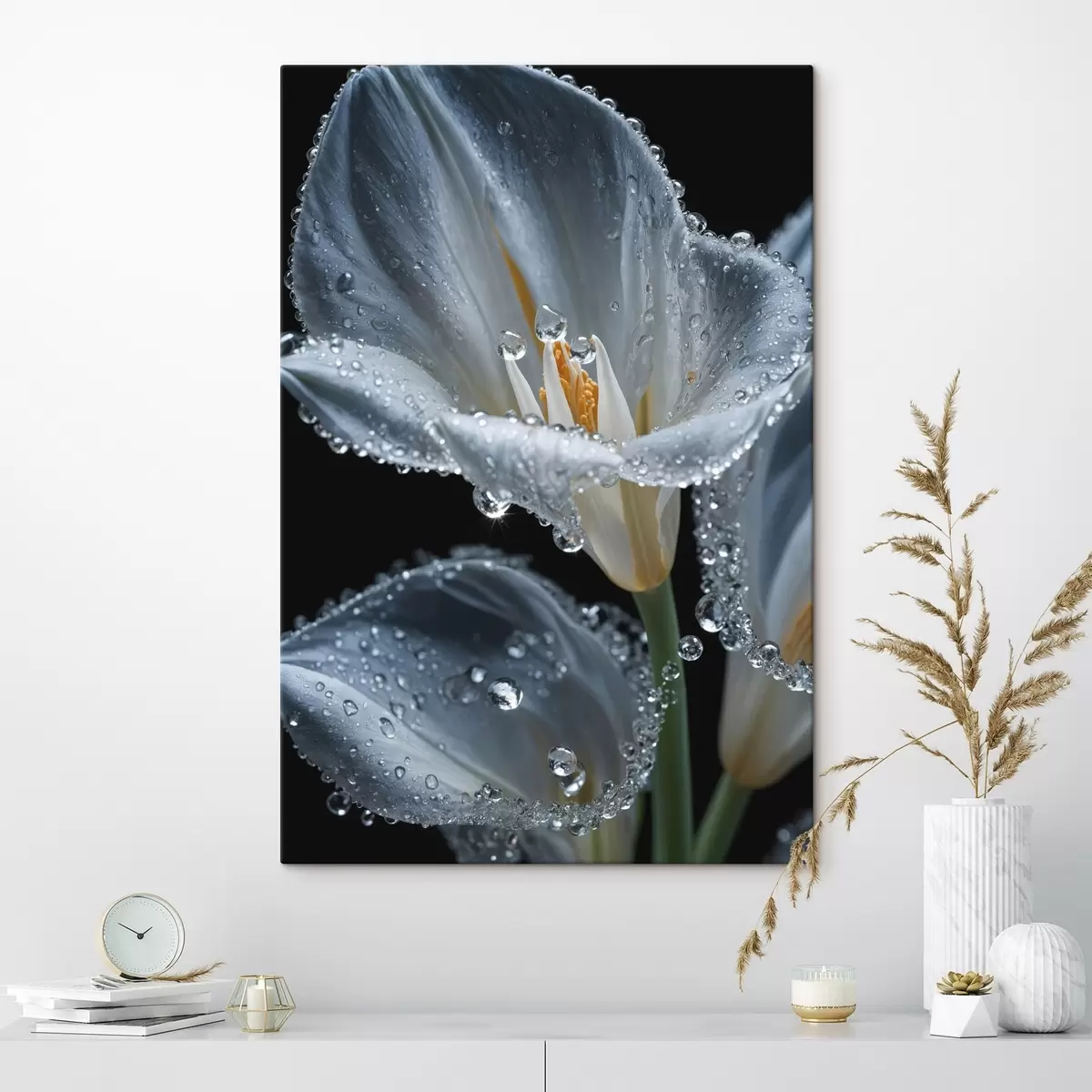Glezna Caurspīdīgs zieds uz melna fona s44479