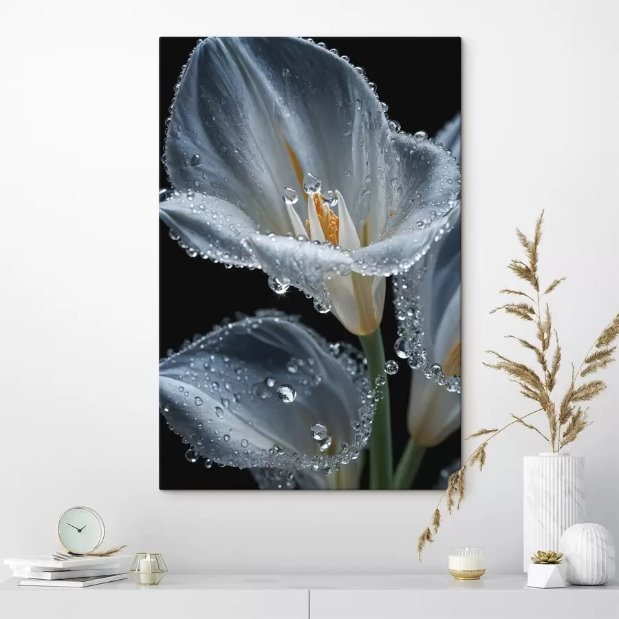 Glezna Caurspīdīgs zieds uz melna fona s44479