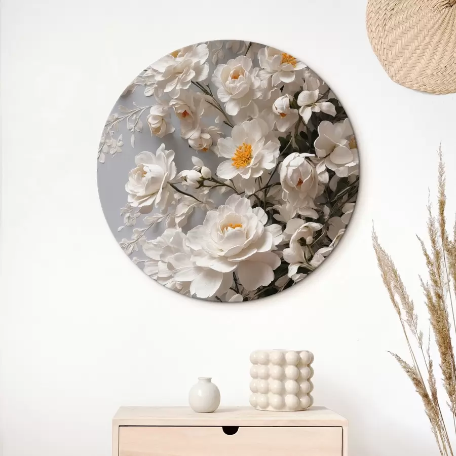 Glezna Balti ziedi un lapas uz balta fona r44465