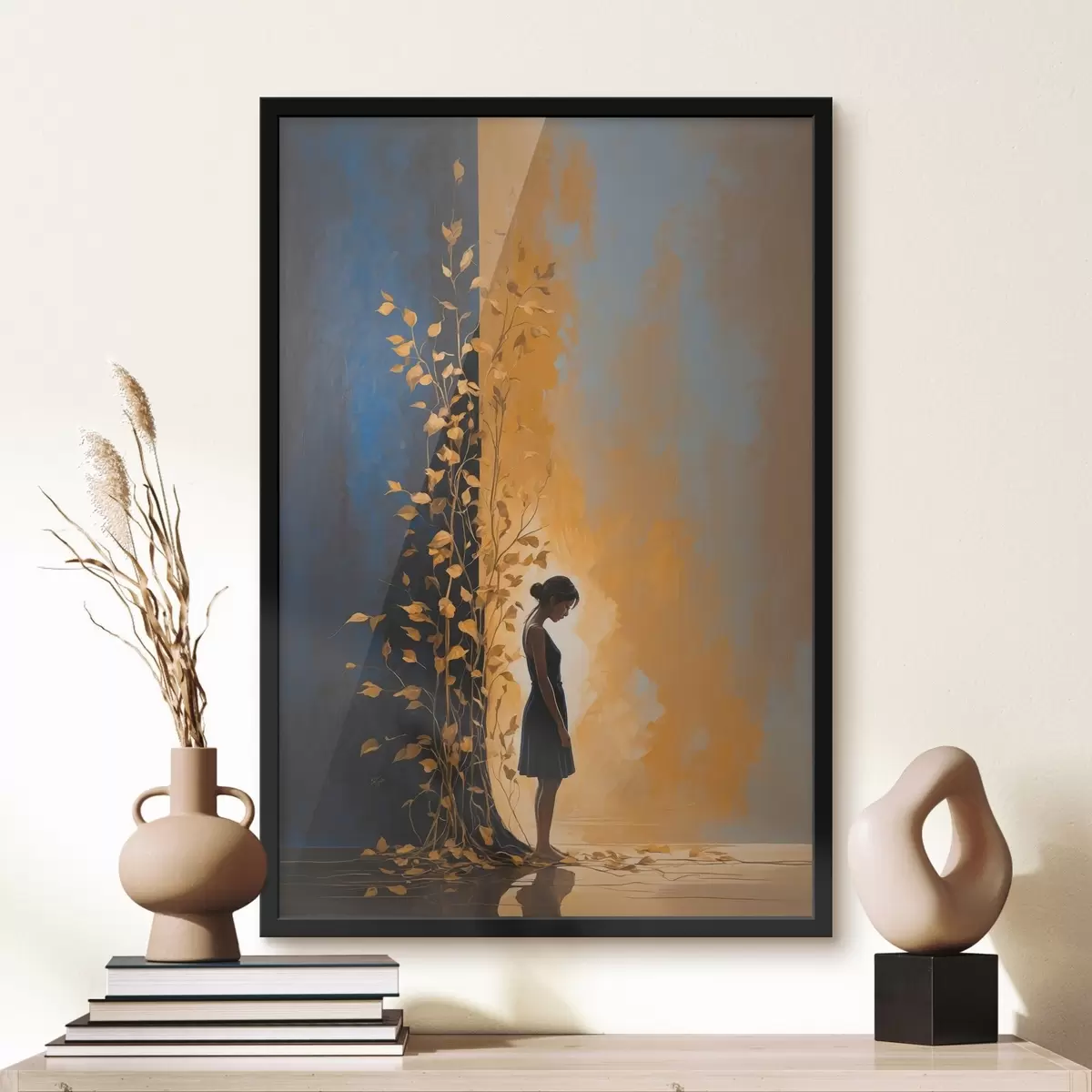 Plakāts Meitene uz abstrakta fona f44430