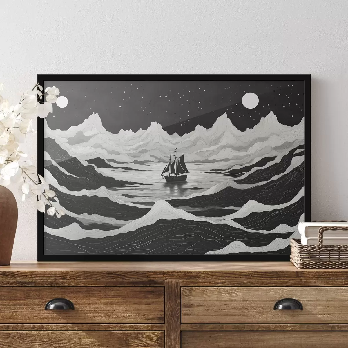 Plakāts Kuģis miglainā nakts jūrā f44437