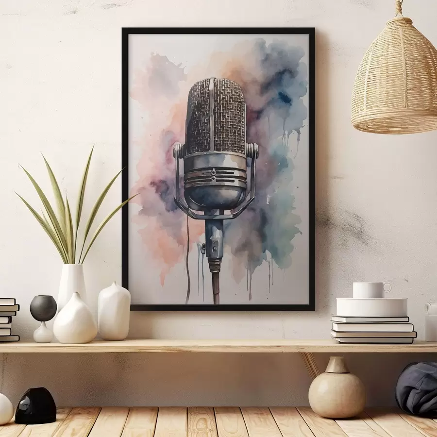 Fototapetes Mikrofons uz akvareļa fona f44463