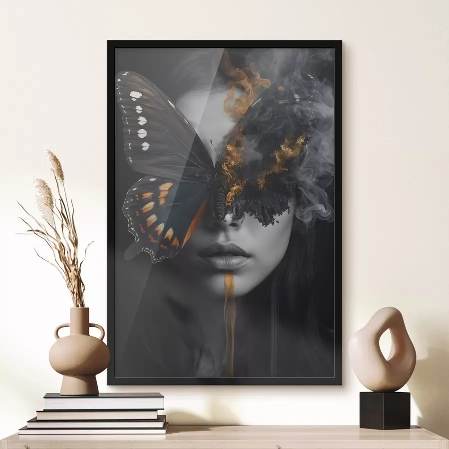 Fototapetes Degošs tauriņš uz meitenes sejas f44468