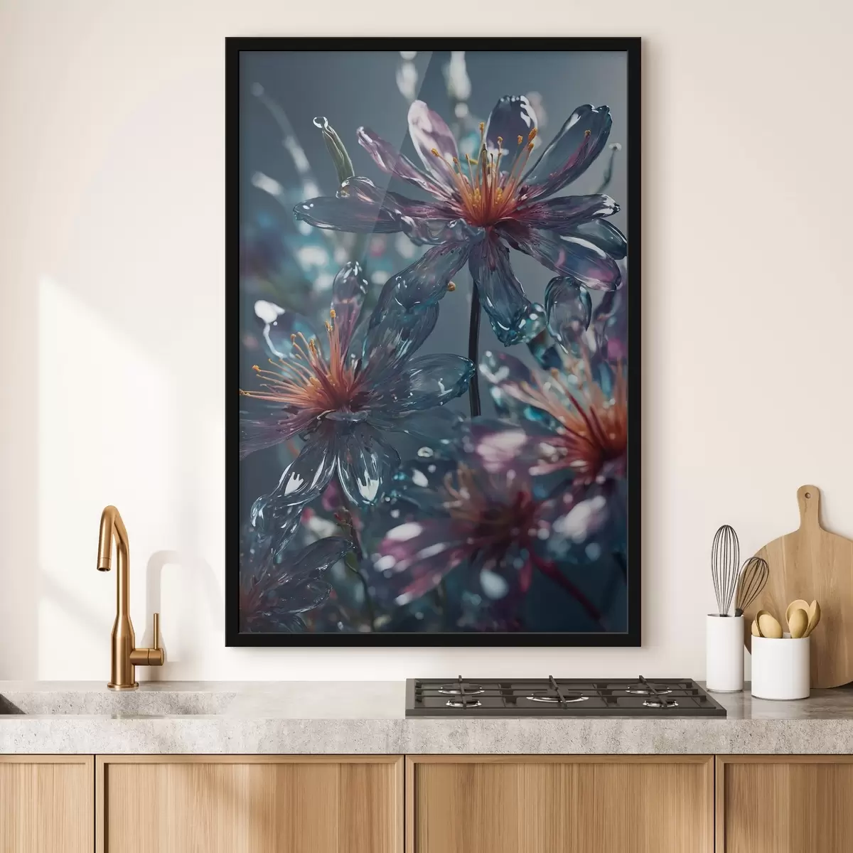 Plakāts Caurspīdīgi ziedi uz neskaidra fona f44469