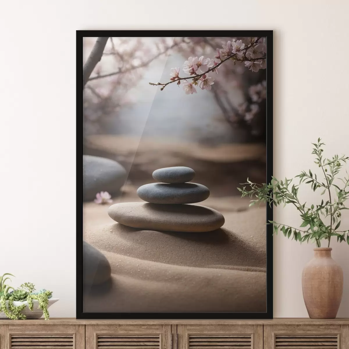 Plakāts Akmeņi uz smiltīm uz neskaidra fona f44475