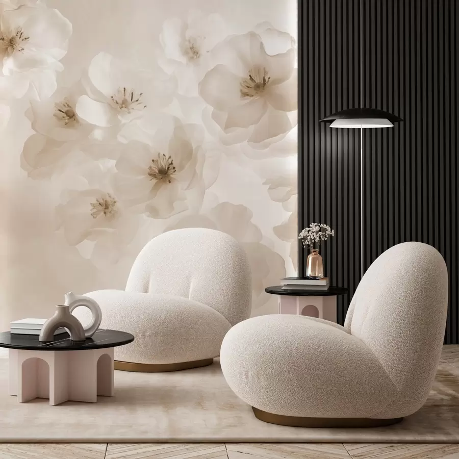 Fototapetes Smalki lieli ziedi, smilškrāsas toņos w03931v2