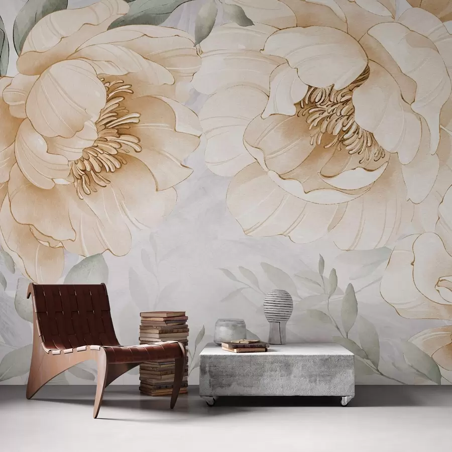 Fototapetes Dzelteno peoniju imitācija akvarelis w03932v1