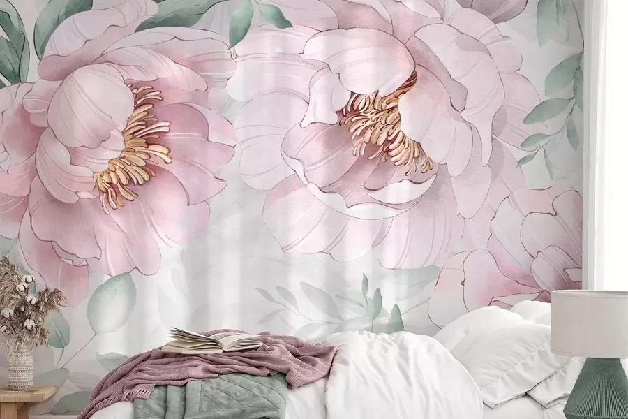 Fototapetes Rozā peoniju imitācija akvarelis w03932v2