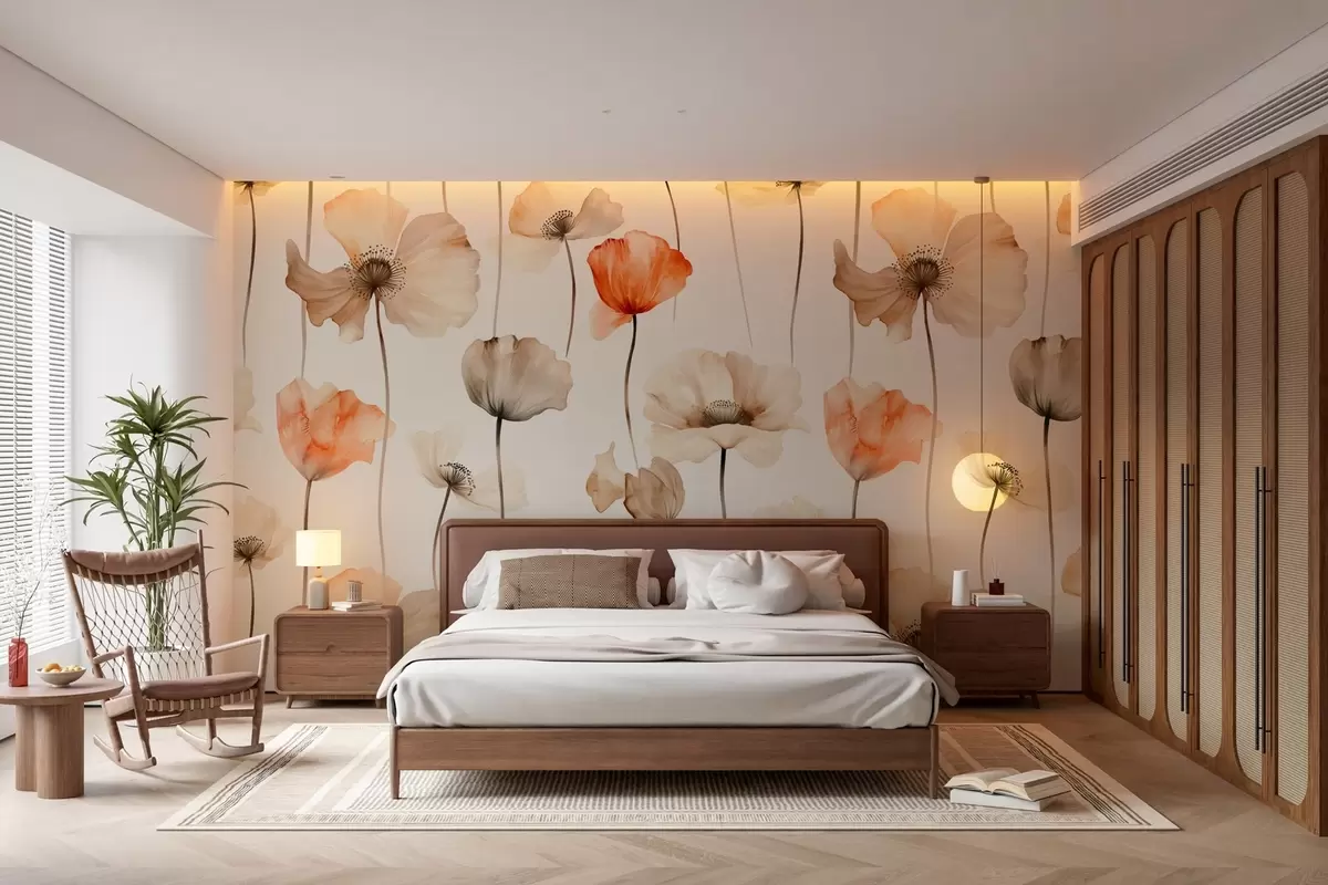 Fototapetes čokurotas magones akvareļu stilā w04031