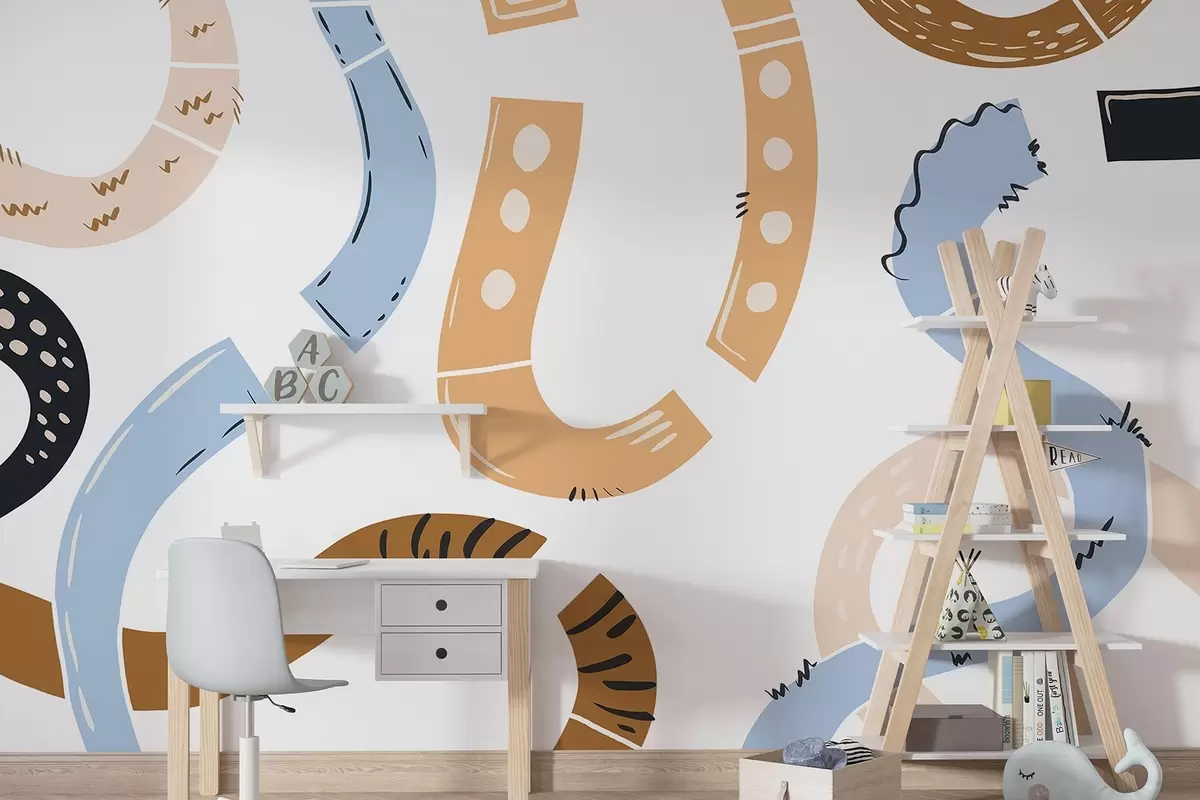 Fototapetes Abstraktie zīmējumi, nepilngadīgajiem, doodles, brūns, zils, rozā w04066