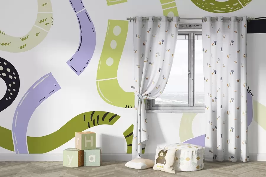 Fototapetes Abstraktie zīmējumi, nepilngadīgie, doodles, zaļš, violets, zaļš w04066v1