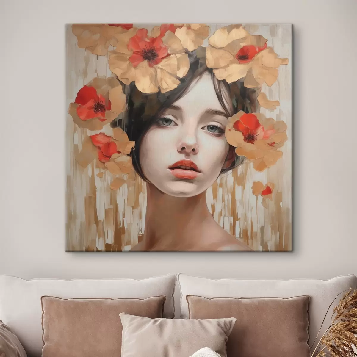 Glezna Meitenes portrets ar ziediem s44593